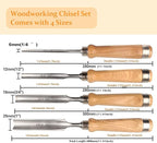 ATOPLEE Wood Chisel Set for Woodworking, 4 pcs Professional Wood Carving Chisel Tool Carpenter Gouge CR-V Steel Semi-Circular Edge Sharp Blade 6mm(1/4")/12mm(1/2")/18mm(3/4")/25mm(1")