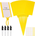 Pajean Waterproof Plastic Tags with Marker Pens and Sticker Labels, Self Locking Bag Writable Tags with Wire Cable Ties for Luggage(Yellow,50 Pieces)
