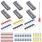 73Pcs(6Sets) Terminal Block Set, 6Pcs 6 Positions 600V 25A Dual Row Screw Terminal Strip Block + 6Pcs Pre-Insulated Terminals Barrier Strip + 60Pcs Insulated Fork Wire Connector by CGele…