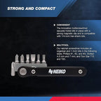 NEIKO 03044A 1/4-Inch Drive Mini Ratchet Screwdriver Set, 8 Pc, Cr-V Steel, Tight Reach, 90 Degree Screwdriver, Low Profile, Close Quarter, Right Angle Offset, Short Phillips, Slotted, Torx Star