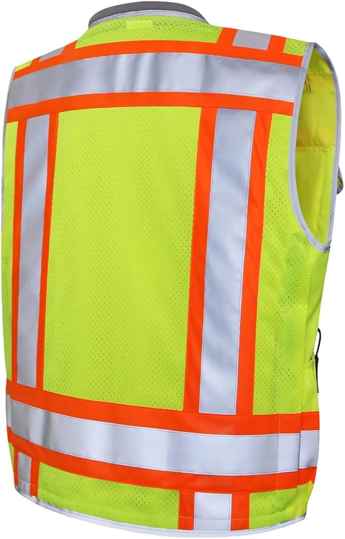 Dib Safety Reflective Vest Heavy Duty, High Visibility Two Tone Engineer Vest, Made with 3M Tape, Padded Collar, Retractable ID Pocket, Yellow M