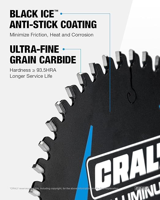 CRALY 5-3/8 Inch 50 Teeth Aluminum and Non-Ferrous Metal Cutting Circular Saw Blade, 20 mm Arbor, Carbide Tipped, Thin Kerf, Black Ice™ Coating, for Thin Aluminum, Plastic, Composite(C0550AL)