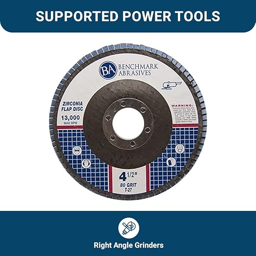 Benchmark Abrasives 4.5" Premium Zirconia Type 27 Flat Flap Discs Grinding Wheels for Sanding Stock Rust Removal Finishing Grinding Deburring Stainless Steel, 7/8" Arbor (100 Pack) - 60 Grit