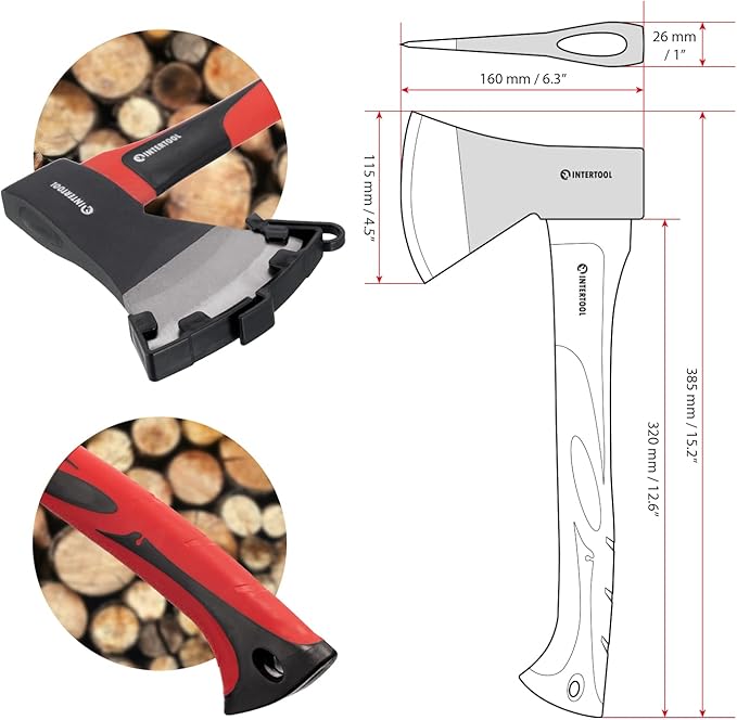 INTERTOOL Chopping Hatchet and Splitting Maul Set - 15-inch Small Camping Axe and 36-inch Heavy Duty Maul - Shock Absorbing Fiberglass Anti-Slip Handle HT-0262-0275