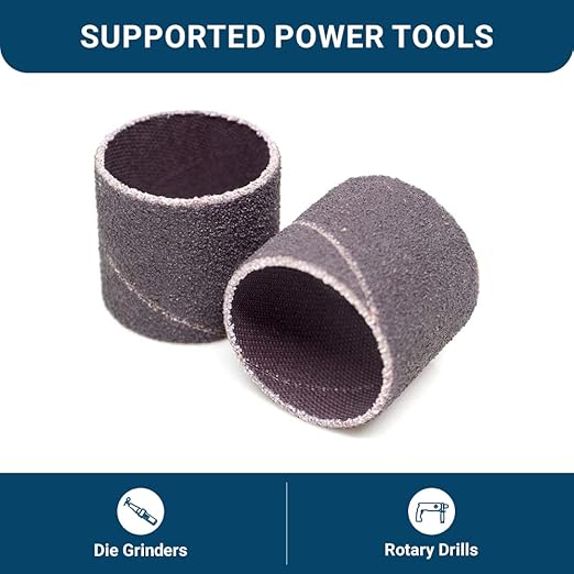 Benchmark Abrasives 1" x 1" Aluminum Oxide Abrasive Spiral Bands for Rotary Tools, Drum Sleeves for Sanding Deburring Blending Polishing on Metals Plastic Wood Rubber (10 Pack) - 36 Grit
