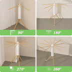 Tripod Drying Rack Portable, Foldable Drying Rack Clothing with 12 Wood Drying Arms, Standing Laundry Hanger Rack Round Collapsible & Portable Handle for Laundry Room, Balcony, Bedroom, RV