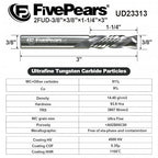 FivePears Up&Down Cut Compression Spiral Router Bit for CNC, 3/8" Cutting Diameter, 1-1/4" Cutting Length, 3/8 inch Shank, Carbide End Mill Router Bit for Wood Carving Engraving Grinding Grooving