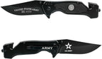 US Army Folding Elite Black Stealth Tactical Knife - Spring Assisted US Army Rescue Knife - Great Gift for the Soldier in your Life - Army Knife Black