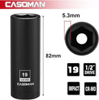 CASOMAN 1/2-Inch Drive x 19mm Deep Impact Socket, 6-Point, Metric, CR-MO