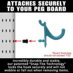 PegPro® J Hooks Kit for Standard “Wood Fiber” pegboard – Durable Plastic Pegboard Hooks - for Garage, Kitchen, Craft Room, and More (J Hook - 24 Pack, Caribbean)