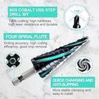 Cobalt Step Drill Bit Set - 3pcs 1/4"-3/4" 1/8"-1/2" 3/16"-7/8" Four Spiral Flute Step Drill Bit M35 with Impact Ready Unibit for Stainless Steel Metal Aluminium Copper Wood Plastic
