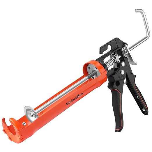 ValueMax Caulk Gun, 9 Inch Silicone Sealant Caulking Gun for Caulking/Filling/Sealing, Trigger Comfort Grip and Iron Smooth Rod, Ideal for Tiles, Window Joints, 8:1 Thrust Ratio