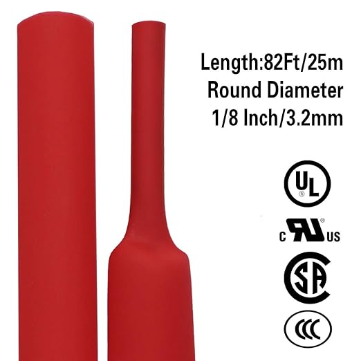 XHF 1/8 Inch(3.2mm) 82 Ft XHF 3:1 Waterproof Red Heat Shrink Tubing Roll Marine Grade Adhesive Lined Shrink Tube, Insulation Sealing Oil-Proof Wear-Resistant
