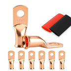 Battery Cable Ends, 8PCS 4 Gauge Wire Connectors 1/4 Copper Wire Lugs, Bare Copper Eyelets with Heat Shrink Tubing