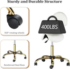OmySalon Drafting Chair,Ergonomic Saddle Stool with Back Support,Tall Adjustable Rolling Stool with Thick Seat Cushion, Office Computer Chair for Salon Barber Spa Home Bar, White Gold