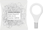 haisstronica 100pcs 5/16" Ring Terminals,AWG 22-16 Brazed Seam Non-Insulated Copper Wire Connectors