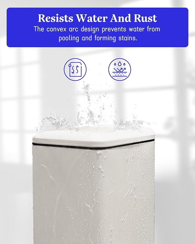 Trash Can with Lid, 10 L Bathroom Waste Bin, Small Pedal Bin, Stainless Steel Garbage Can for Bathroom, Bedroom and Office, White