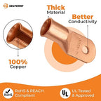 SELTERM 10pcs 4/0 AWG (XL) - 5/16" Stud - Battery Lugs, Heavy Duty Wire Lugs, Ring Terminals, Battery Cable Ends,0000 Gauge Terminals, UL Bare Copper Eyelets Electrical Battery Terminal Connectors
