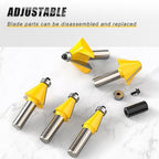 5PCS Chamfer Router Bit Set 1/2 Inch Shank Dish Carving Router Bits with Top Bearing for Woodworking, 11.25, 15, 22.5, 30, 45 Degree