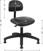 Chair Master FSS Series Square seat Low (17"-22") seat Height Chair. Vinyl-for Office, Garage, Desk, Shop, Computer, Doctor, Medical, Easy to Clean! NO Footring (Black, Low, Glides)