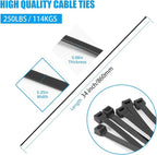 34 inch Black Zip Ties Heavy Duty 40 PCS, 250LBS Ultra Exclusive Strong Plastic Wire Ties, Large Cable Ties Extra Long Tie Wraps, Indoor and Outdoor UV Resistant