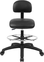 Chair Master FSS Series Square seat Tall (24"-34") seat Height Chair. Vinyl-for Office, Garage, Desk, Shop, Computer, Doctor, Medical, Easy to Clean! 18" Footring (Black, Tall, Self Braking Casters)