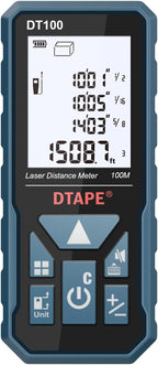 Laser Measure, DTAPE 330 Ft Digital Laser Distance Meter, Upgraded High-Accuracy Laser Measuring Tool, Electronic Tape Measure, 2" Backlit LCD Display, Area/Volume/Indirect Measurement, in/Ft/Ft+in/M