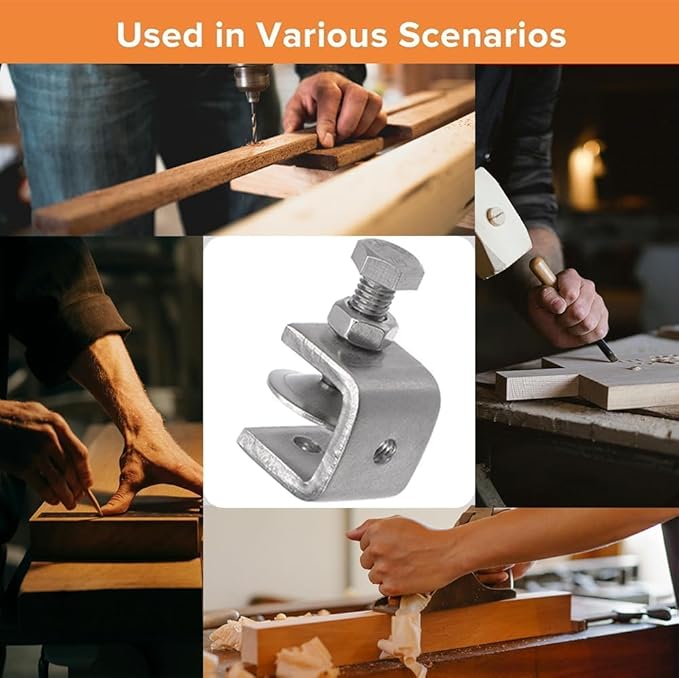 Stainless Steel C Clamps, Mini Tiger Clamp Set for Mounting, Heavy Duty Metal U Clamps, Small Desk G-Clamp with 0.98 Inch Stable Wide Jaw Opening for Metal Working Woodworking Welding Building (6pcs)