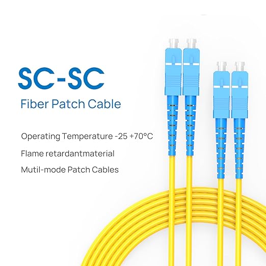 SC to SC Fiber Patch Cable,1G/10GB Single Mode Duplex SC-SC 9/125um OD 3.0mm Cable Diameter Fiber Optic Cable for SFP Transceiver, Router, Fiber Networks and More (1M)