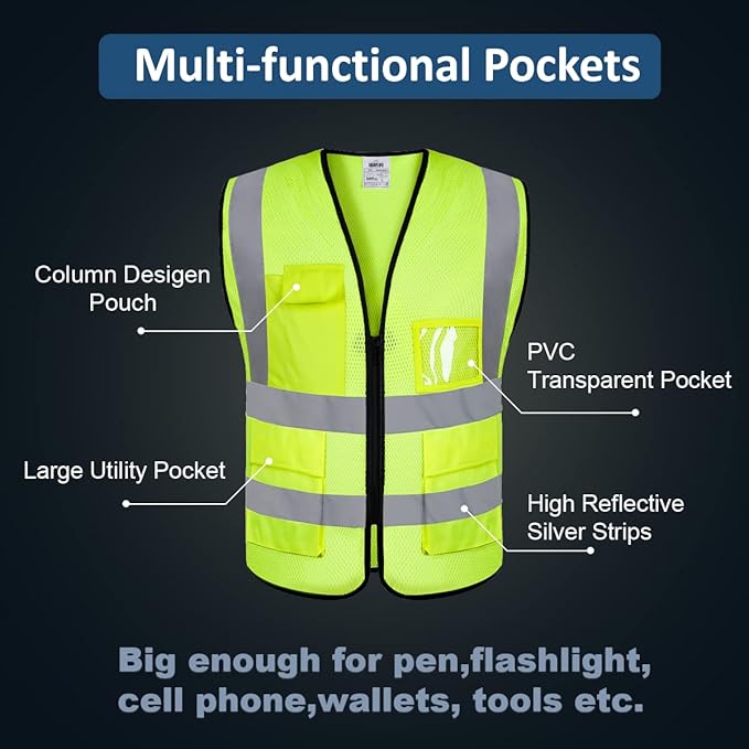 BeautyWill Custom Logo 10/20 Pack Safety Vest Class2 High Visibility Vest with Pockets Breathable Construction Vest Bulk