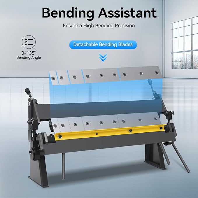 24" Box and Pan Brake, 0-135° Sheet Metal Bending Brake Industrial Precision Pan Metal Hand Brake Desktop with 20Ga Mild Steel Plate Bend for Carbon Steel Aluminum W-2420A