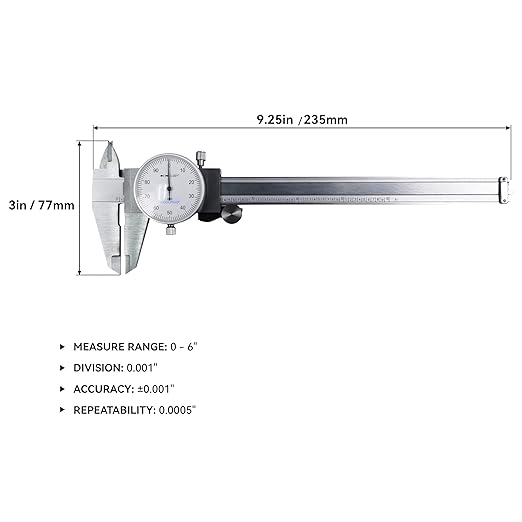HFS(R) 0-6" Carbon Steel 4 Way Imperial Dial Caliper .001" Shock Proof