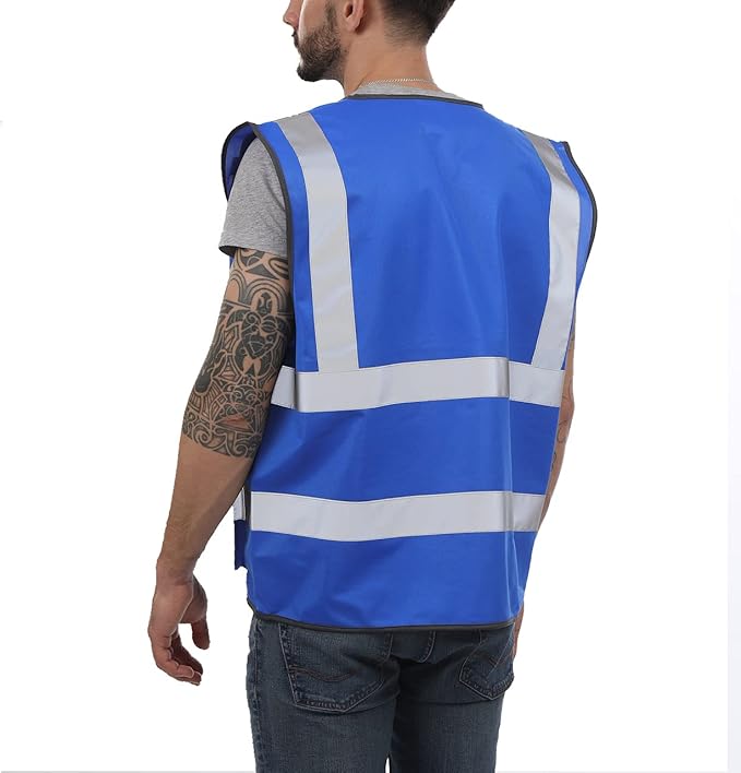 Dib Safety Reflective Vest High Visibility with Pockets and Zipper, Blue S