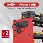 4 Layers Power Tool Organizer Wall Mount with Power Strip, Heavy Duty Metal Shelf, 400lbs Capacity for Cordless Drills, Batteries & Garage Storage (4 Slots with 2 Outlets Power Strip)