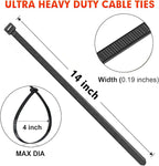 Zip Ties, RAZCC 1200pcs Black Cable Zip Ties 14 Inch, Heavy Duty Plastic Wire Ties with 50lb Tensile Strength, Self-Locking Black Nylon Tie Wraps for Indoor and Outdoor
