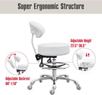 Grace&Grace Drafting Chair Big Cushion Rolling Stool with Back, Tall Shop Stool Rolling Chair with Footrest for Studio, Workshop, Classroom, Lab, Counter, Home Office (White)