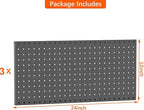 TORACK 3 pcs Metal Pegboard Panels for Wall Garage Utility Tools Storage Pegboard for Workbench, Shop, Modular Peg Board Tool Organizer Boards(Pack of 3, Black)