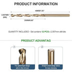 METALLIXITY Drill Bit (#46) 12Pcs, M2 High-Speed Steel Micro Number Bits Spiral Flute 135°Point Tip Gold Finish for Stainless Steel Iron Copper Aluminum Hard Metal