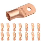 SELTERM 15pcs 2/0 AWG 1/4" Stud - UL Heavy Duty Battery Terminal Connectors, Bare Copper Battery Cable Lugs, 00 Gauge Wire Connectors, Electrical Battery Cable Ends, Ring Terminals Copper Lugs
