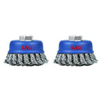 SALI 2 Pack Wire Cup Brush, 3 Inch Twisted Knotted Cup Brush for Grinders, with 5/8-11 Inch Arbor for Heavy Cleaning Rust, Stripping and Abrasive, for Angle Grinder