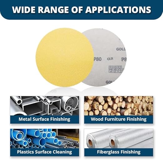 Benchmark Abrasives 5 Inch Sanding Discs Hook and Loop, Aluminum Oxide Stearated Gold No Holes Adhesive Sandpaper for Surface Blending, Automotive - Orbital Sander Sandpaper (50 Discs), 220 Grit