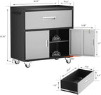 Metal Garage Storage Cabinet with Wheels, Lockable Rolling Tool Chest with Wheels, Tool Cabinet on Wheels, Utility Cabinet for Home, Office, Garage and Workshop, Black & Gray