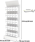 Metal Pegboard Panels - Peg Board Shelving with 30 Hooks,85x36x13 in,Portable Peg Board Organizer for DIY, Kitchen Decoration,Mobile Phone Shop/White