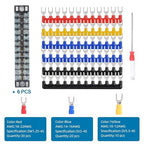 73Pcs(6Sets) Terminal Block Set, 6Pcs 12 Positions 600V 15A Dual Row Screw Terminal Strip Block + 6Pcs Pre-Insulated Terminals Barrier Strip + 60Pcs Insulated Fork Wire Connector by CGele…