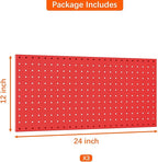 TORACK 3Pcs Metal Pegboard Panels(12x24 inch) for Wall Garage Tools Storage Pegboard System for Workbench, Modular Peg Board Tool Organizer Board Kit(Pack of 3, Red)