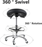 Saddle Tilting Stool Rolling Chair with Thicker Seat Swivel Ergonomic Height Adjustable Footrest Wheels for Beauty Spa Salon Dental Medical Clinic Kitchen Home Office Shop Bar Black