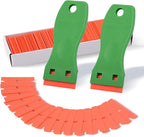 FOSHIO Plastic Razor Blade Scraper Include 2PCS Scraper Tool and 100PCS Blades for Gasket Remover, Labels Decal and Adhesive Remover for Windows and Glass,Green