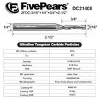 FivePears Down Cut Spiral Router Bit for CNC, 3/16 inch Cutting Diameter and 3/4 inch Cutting Length 1/4 inch Shank Carbide End Mill Router Bit for Wood Carving Engraving Grinding Grooving
