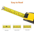 Amazon Basics Self-Locking Tape Measure, 33 feet (10 m), Inch/Metric Scale, MID Accuracy, Black, Yellow