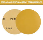 S SATC Premium Gold Sandpaper 6 Inch 100 PCS Sanding Discs 240 Grit Self Adhesive Stickyback Sandpaper Roll Aluminum Oxide PSA Sandpaper Discs for Wood, Metal, and Car Paint